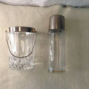 VTG 3 pc Crystal Ice Bucket/Shaker/Tongs, Barware, Tongs Made in Occupied China